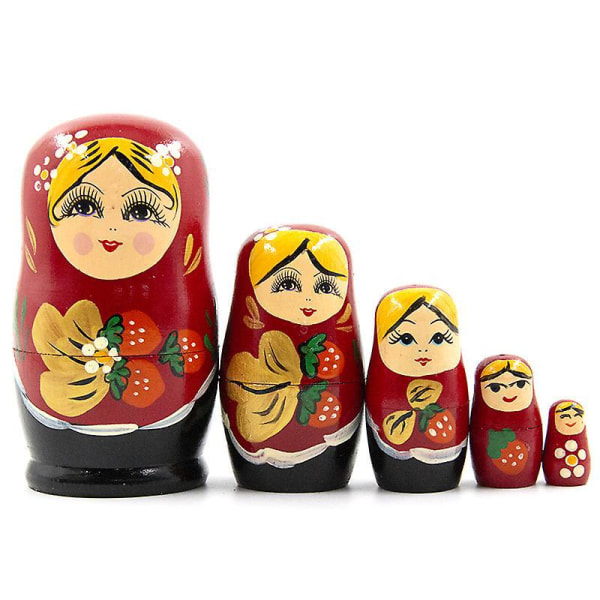 Mansikka venäläiset pesimänuket - 5 puisen lelun set lastenkotiin ja toimistohuoneeseen