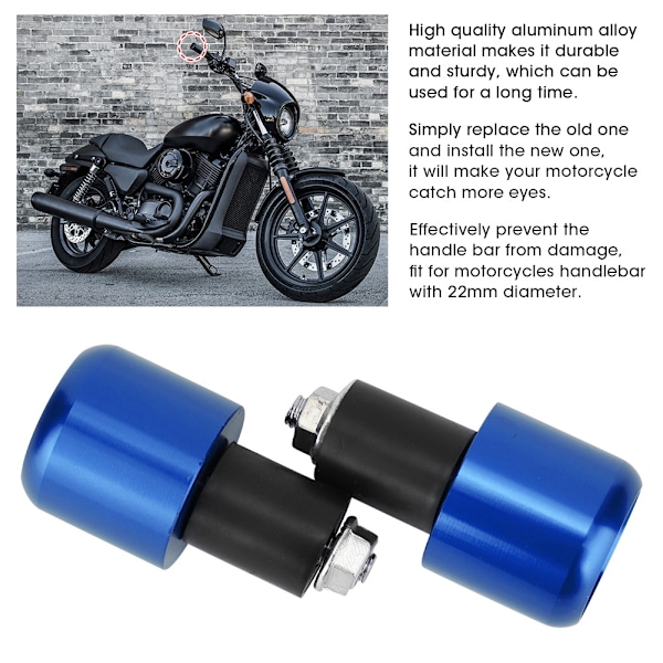2 stk Motorsykkel Modifikasjonstilbehør Styreendende Plugg for 22 mm Diameter Styre (Blå)
