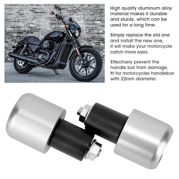 2 stk. Motorcykel Modificeringstilbehør Styrstang Endeprop til 22 mm Diameter Styrstang (Sølv)