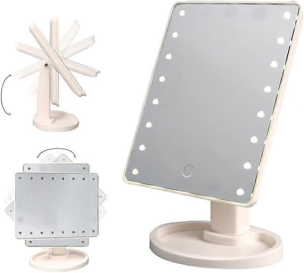 16 LED Smart Touch Screen Bærbart Bordplade Belyst Kosmetisk Makeupspejl (Hvid)