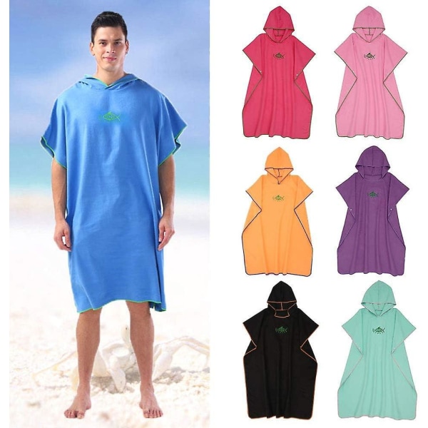 Hurtigtørrende hættehåndklæde Poncho - Letvægts mikrofiberskiftekåbe til surfing, svømning og strandaktiviteter - Lilla farve - Unisex voksenstørrelse
