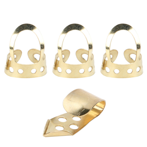 Fingerplektrum Metall Justerbara Ihåliga 3st Pekfinger 1st Tumme Banjo Gitarr Ukulele Delar (Guld)