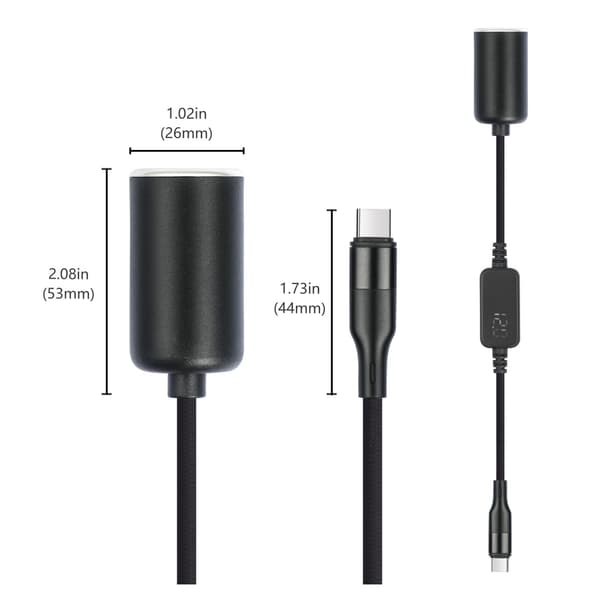 USB C til 12V-adapter, USB C han til 12V 18W cigarettænderadapter PD3.0 Type C til 12V cigarettænder hun-kabel