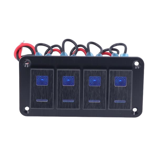 Sort 4-gang vippekontaktpanel IP65 Vandtæt Toggle Switch med LED-baggrundsbelysning Motorbådsmodifikation DC12‑24V