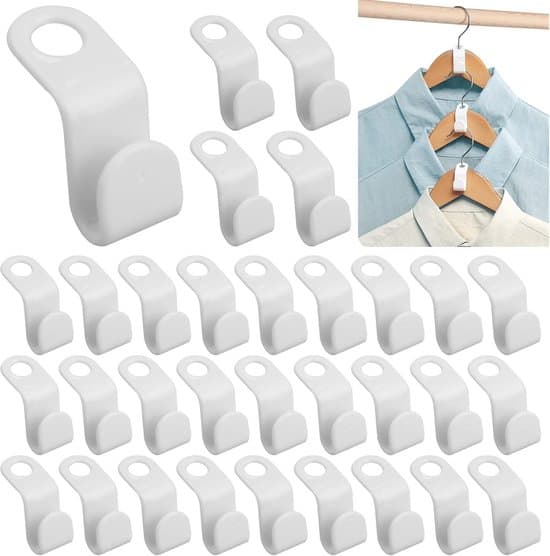 50 Pieces - Clothes Hooks - Hanger Hooks - Connector Hooks - Space Saving - Wardrobe Connectors - White