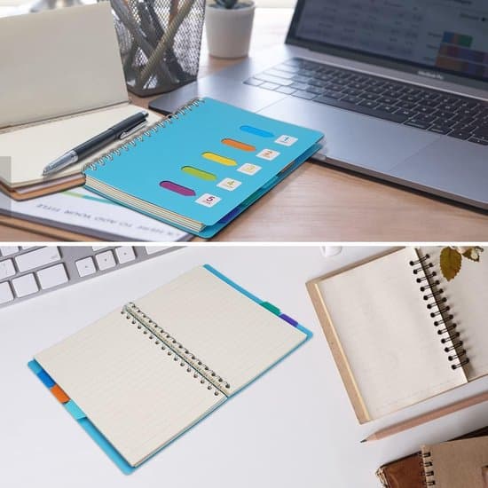An A5 notebook with labels and loose-leaf, a spiral-bound insert, 5 index tabs and dividers, and 5 subject sections.