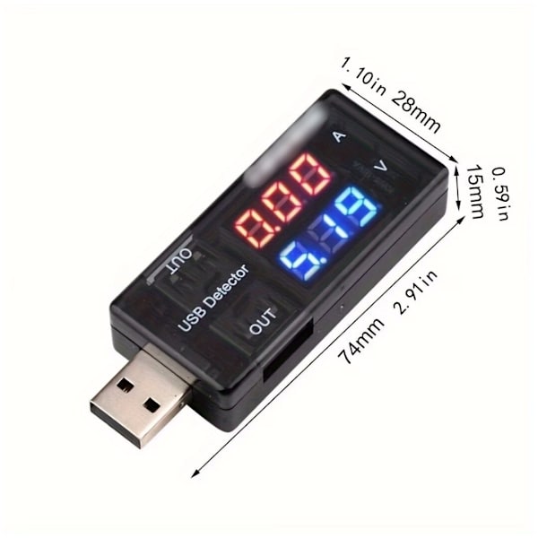 1 stk USB-oplader, strøm- og spændingstester med dobbelt digitalt display, kompositmateriale, USB-strømtilstand