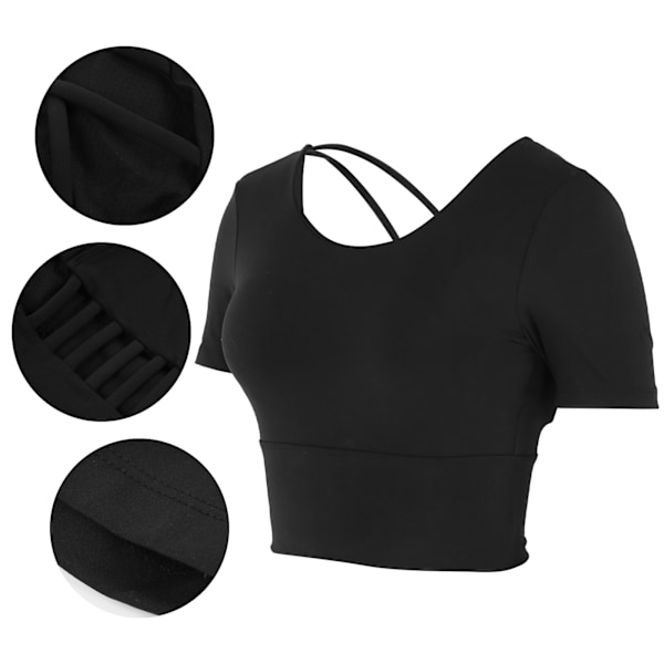 Dame Sommer Sexy Sports Kortermet Topper for Yoga Fitness Trening Sportstilbehør Svart M