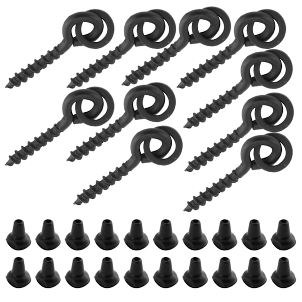 10 stk. agnskruer med 20 stk. ovale ringer Carp Rig Ring Stops Carp Fiskeutstyr Krok Skrue Svart