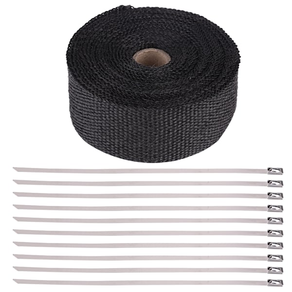 16FT Svart Högvärmeisolerande Avgasrör Wrap Tape Tyg för Bil Motorcykel