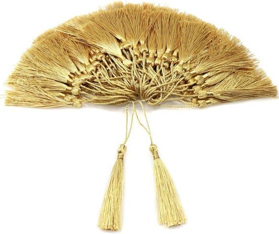 100 Light Gold Tassel Cords - 13 cm - Silky Soft Handmade Tassels - Bookmark Tassels with Loops - for DIY Projects and Bookmarks