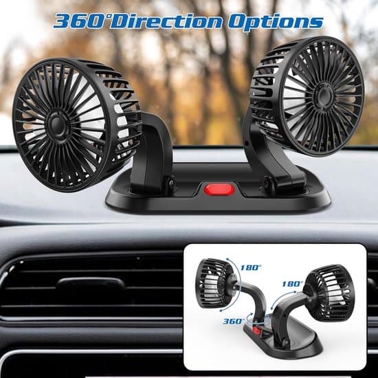 Bilventilator - Bilventilator med dobbelte hoveder - 360° rotation - Biltilbehør - Til SUV, lastbil, varevogn, kontor