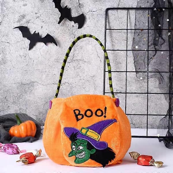 Halloween Slikpose dekoration Bærbar Græskarpose Børnehave Børn Slik Scene Layout Gavepose Stofpose (Orange) 25*13cm