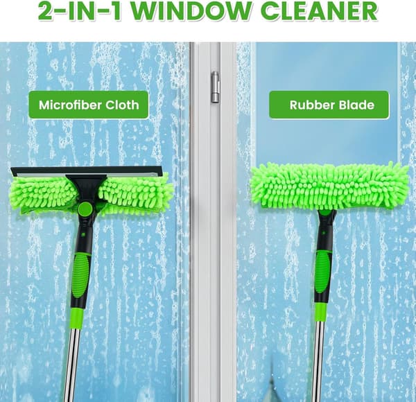 5 m Telescopic Window Scraper - Professional 2-in-1 Window Cleaner with Cobweb Brush and Microfiber Duster