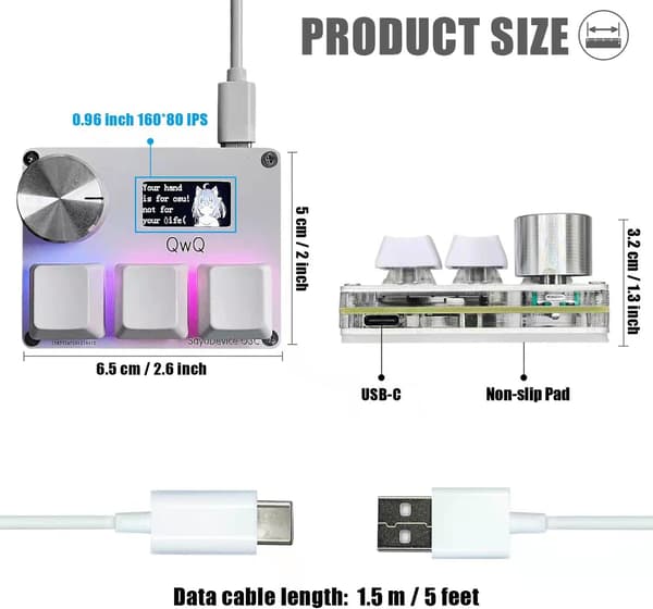 Quick-response Hall-effect switches, magnetic linear switches, a keyboard with knob and screen, copy/paste function and cut function.