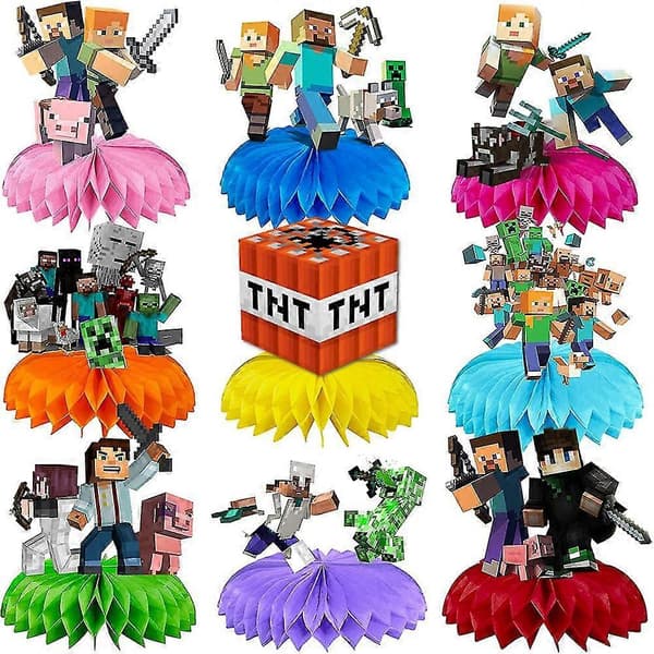 9-pakning Minecraft Tema Bursdagsfest Honeycomb Midtpunkter Dekorasjon, WHBYV