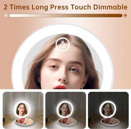 Illuminated Makeup Mirror - LED - 1X/10X Magnification - Compact - Rechargeable - Stepless Dimming - White