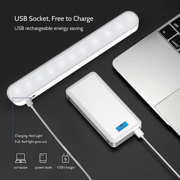 LED Cabinet Light, Dimmable Under Cabinet Lighting, Cordless Self-Adhesive Lamps, Magnetic Night Light with Rechargeable Battery