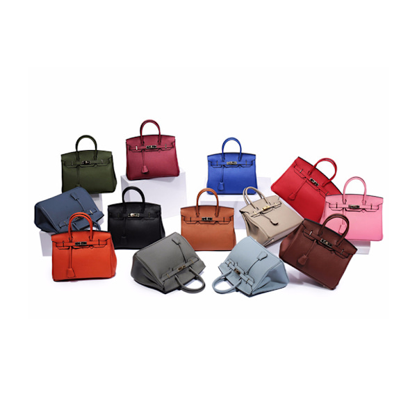 Snygg Blå Ko-Läder Handväska Tote Crossbody Medium Storlek för Kvinnor Medium Blue 25CM