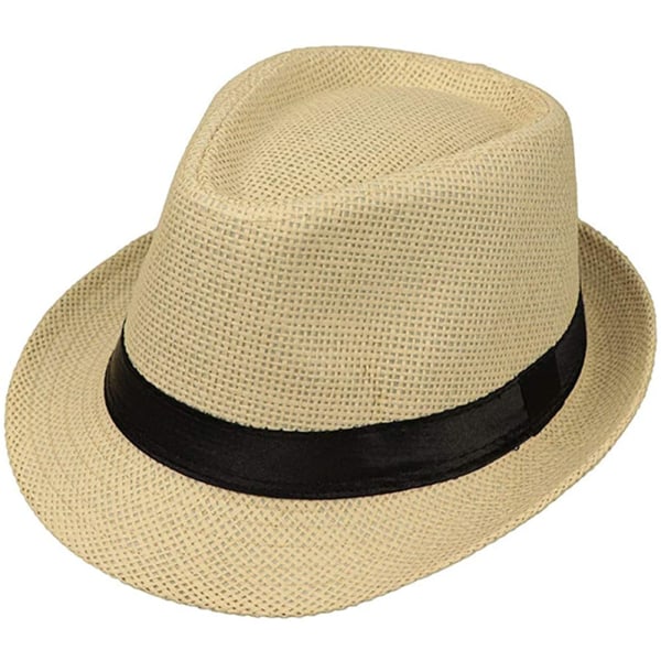 Fedora-hatt för män och kvinnor Sommarstrandhatt Jazzhatt Solhatt Khaki M（56-58cm）