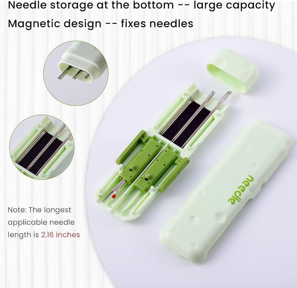 Newly Upgraded 3-in-1 Automatic Needle Threader Seam Ripper with Magnetic Storage Needle Box, Needle Threader Quick Sewing Kit (Green)
