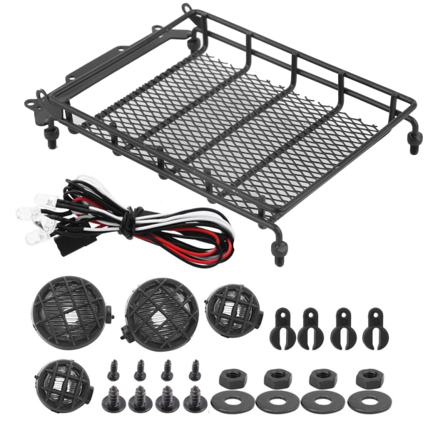 Metallikattoteline Matkatavaroiden Kuljetukseen LED-Valolla Sopii MN 1/12 RC Crawler MN90 / MN90KMusta