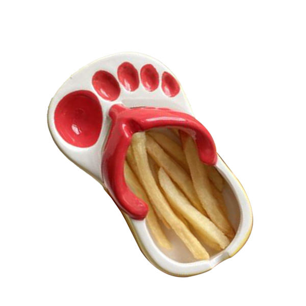 Keramisk pommes frites-fat, søte flip-flops, pommes frites-tallerken, søt keramisk bolle, flip-flops-formet snack-chips, soyasaus-serveringsfat, bolle, tallerken, rød