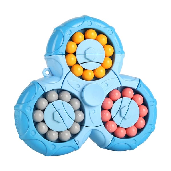 Fidget Spinner Terning, Roterende Legetøj, Håndholdt, Stresslindring (3 Hoveder: Blå)