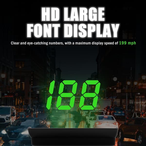 GPS Car Head-Up Display, with Large, High-Resolution Text and a USB Plug-and-Play Digital Speedometer; Universal Car Head-Up Display