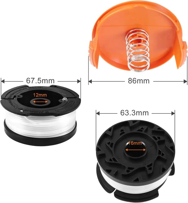 Trimmerlinjespole til Black & Decker trimmere, 6 trimmerlinjespoler med 1 dæksel og 1 fjeder