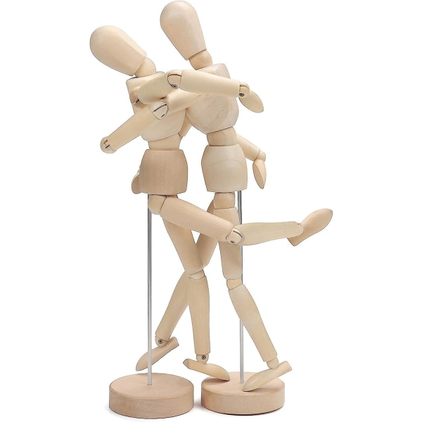 Fleksibel artikuleret træmannequin sæt på 2 - 20 cm højde med stativ - Unisex kunstner tegning mannequin