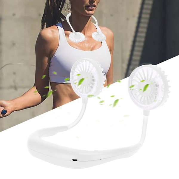 Game Sports Håndfri Ventilator USB Genopladelig Hængende Halsventilator 3 Gear Justerbar (Hvid)