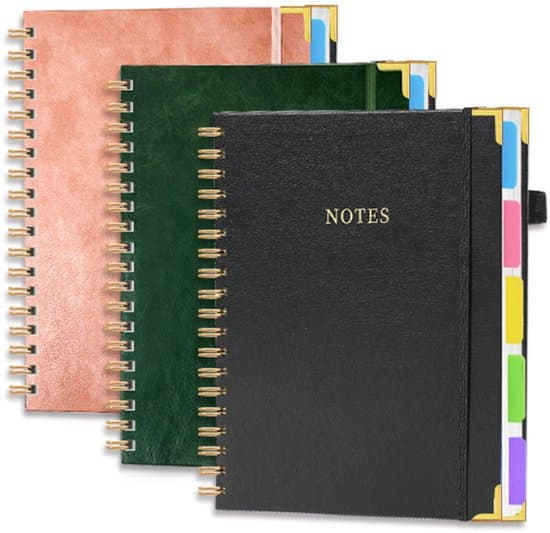 Notebook - Spiral Bound, Leather Cover - 300 Pages - 5-Section Layout - (10 x 8.07 inches) - Lined - Pink Pink