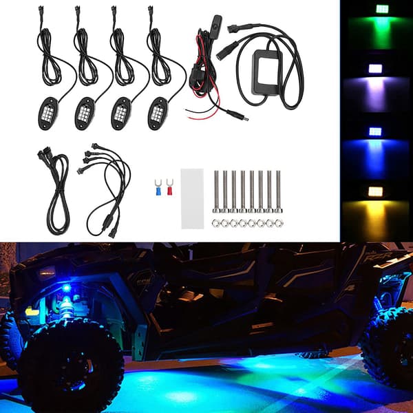4 stk RGB LED Blinkende Flere Farger Steinlys Underkropp Glødende Lys Bluetooth Trådløs