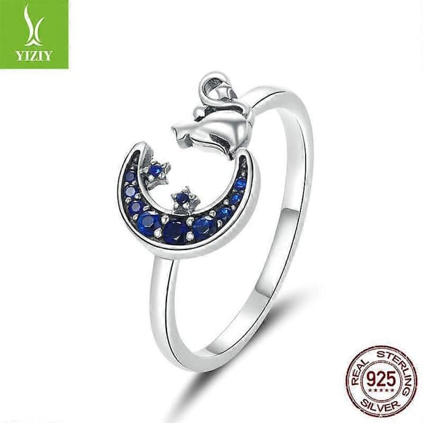 Kat Ring Justerbar Ring Dame Standard Sterling Sølv Måne og Stjerne Åben Ring til Damer Piger