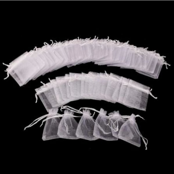 100 organzapåsar, 9 x 7cm - Handsydda white