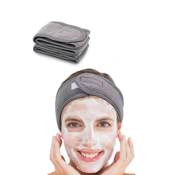 Grå mikrofiberhodebånd - 2-pakning: Justerbar, vaskbar og spa-hårskrape for ansiktspleie og fjerning av sminke