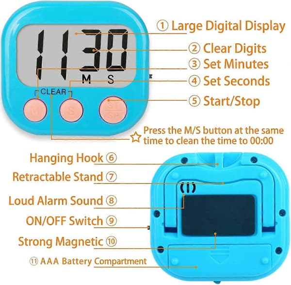 Klasseværelses-timere til lærere og børn, stor magnetisk digital timer, 2-pak
