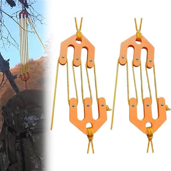 Hunting Gear Lifting System - Lifting Pulley (Two Pulleys Plus 4 Meters High-Visibility Orange Rope)