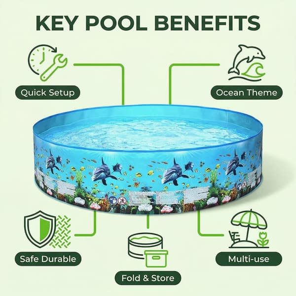 Outdoor Children's Pool - Beautifully Designed - Durable and UV-Resistant PVC - Quick Setup Without Inflation