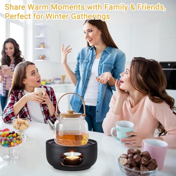 Ceramic Teapot Warmer with Tealight Holder, Porcelain Teapot Warmer, Coffee Warmer, Tea Warmer for Tea - Black (without light)