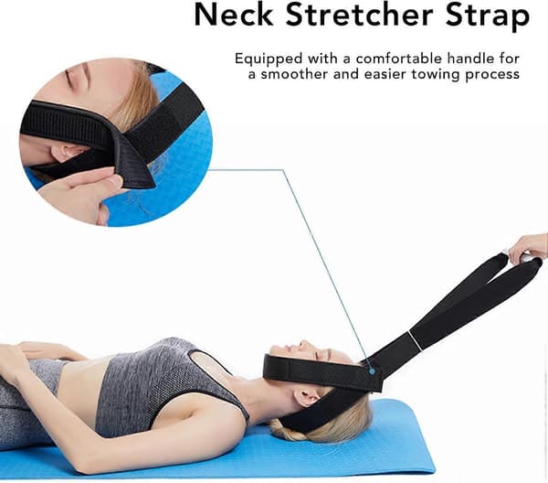 Neck Stretcher, Chiropractic Spinal Decompression Tool with Chin Strap. Cervical Neck Traction Device for Discomfort and Headache Relief