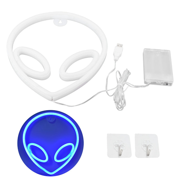 Alien Neonkyltti Innovatiivinen Seinälle Ripustettava Koristeellinen Yövalo Paristo/USB Käyttöinen Sininen
