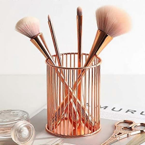 Hul makeupbørsteholder opbevaringsboks rosa guld