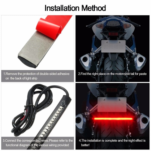 48SMD LED-lysstripe for motorsykkel, baklys, bremselys, blinklys