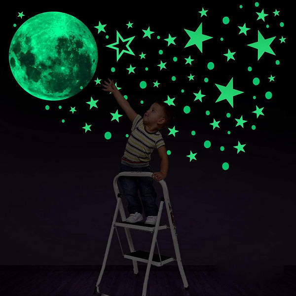 Luminous Moon and Stars Pimeässä hohtavat seinä- ja kattotarrat baby sisustukseen