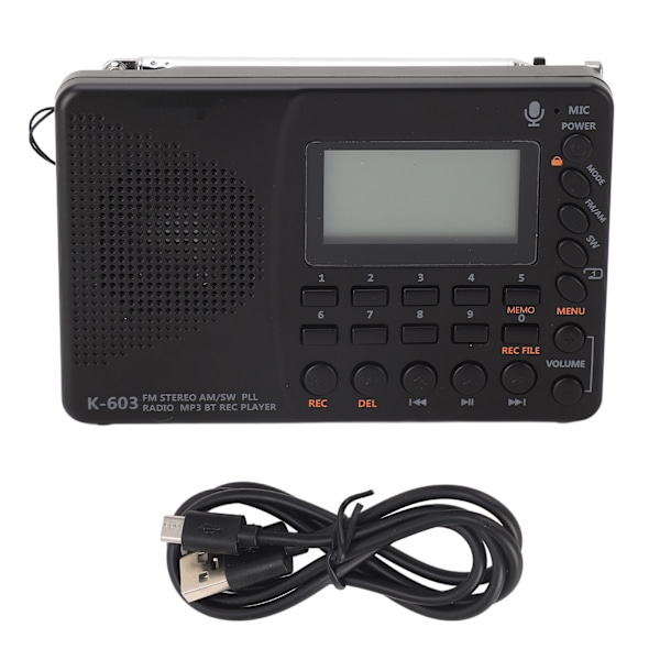 K‑603 FM/AM/SW Radio Monitoiminen Kannettava Pieni Radio Stereokaiutin REC-tallennin
