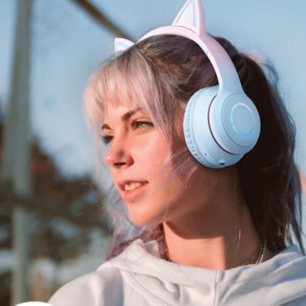 Over-ear Bluetooth-hovedtelefoner med sødt katteøredesign, trådløse Bluetooth-øretelefoner