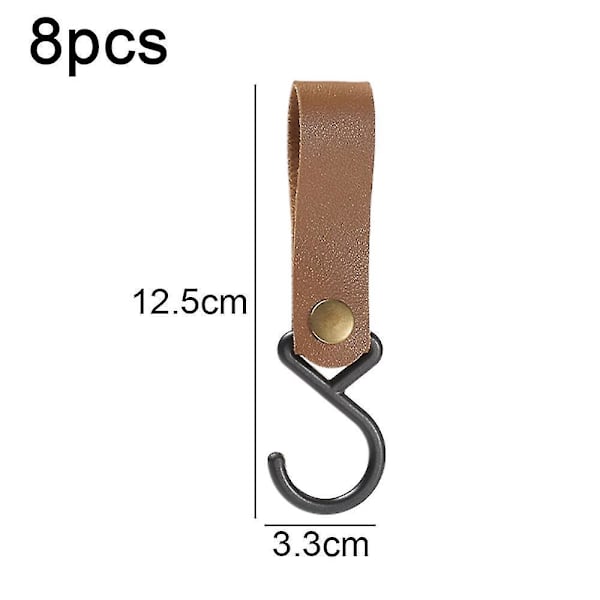 Nahka S-koukut ripustamiseen - 8 kpl, Leirintäkoukku, Mud Brown