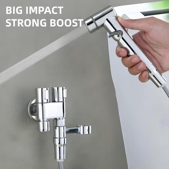 Bidet sæt i rustfrit stål – Manuel bidet bruser – Skylleflaske – Sølv